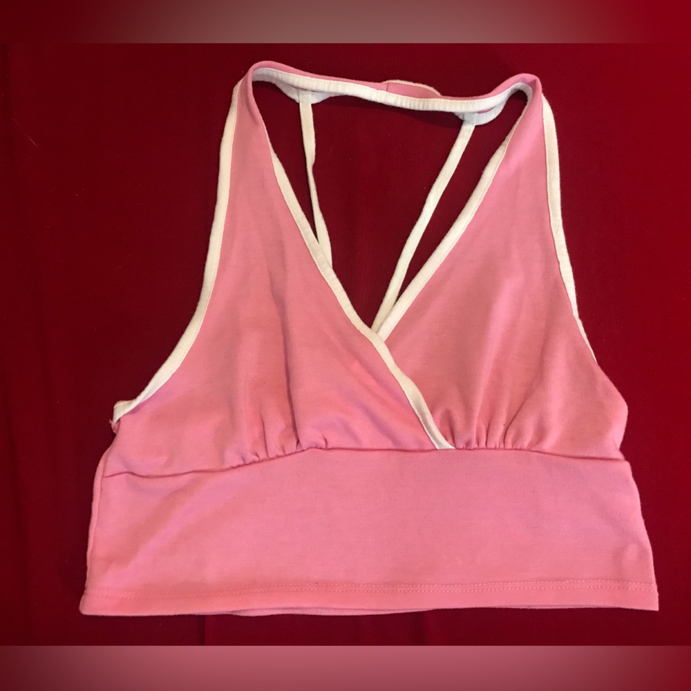 Cropped tank top. Size M (7-9). Pink and white.